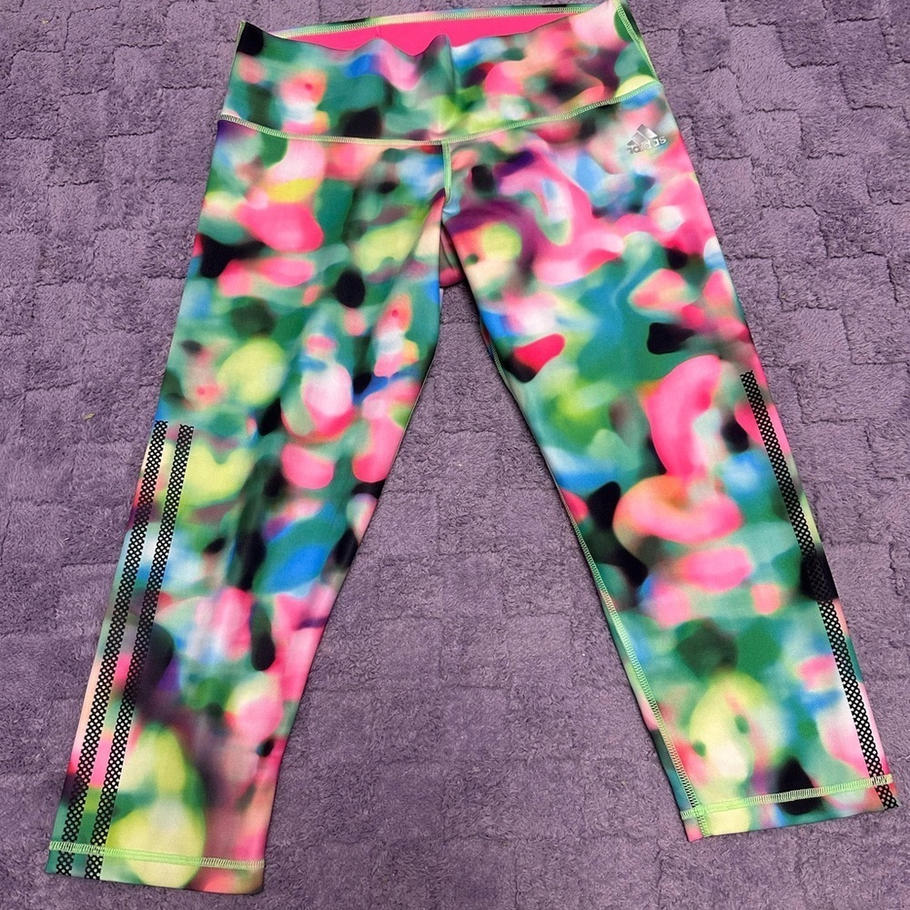 Adidas medium Pink and Green Cropped Leggings